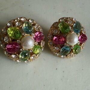 Vibrant Gold-Tone Multicolor Gemstone Earrings